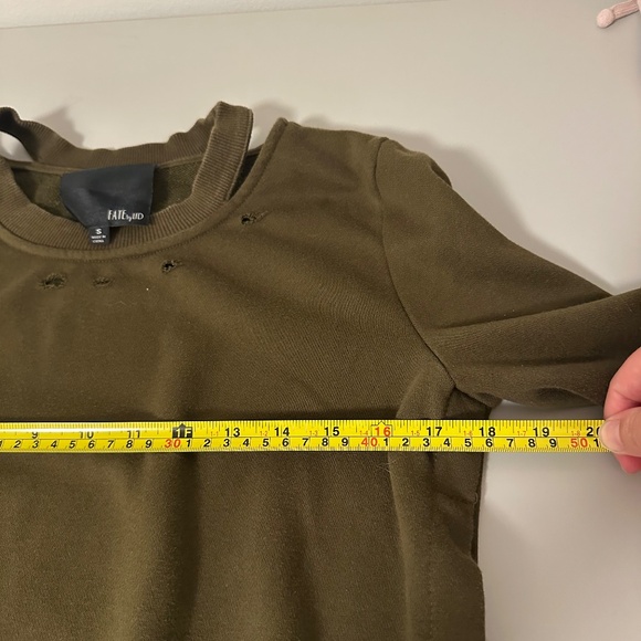 Fate by LFD Olive Green Distressed Sweatshirt with Open Tie Sides | Size Small - Picture 9 of 10